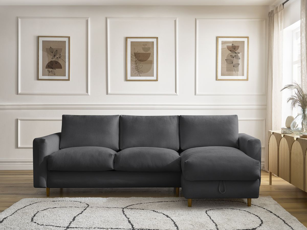 Canapé d'angle réversible convertible NOUVEAU COCOONE lisse noir — vue 4