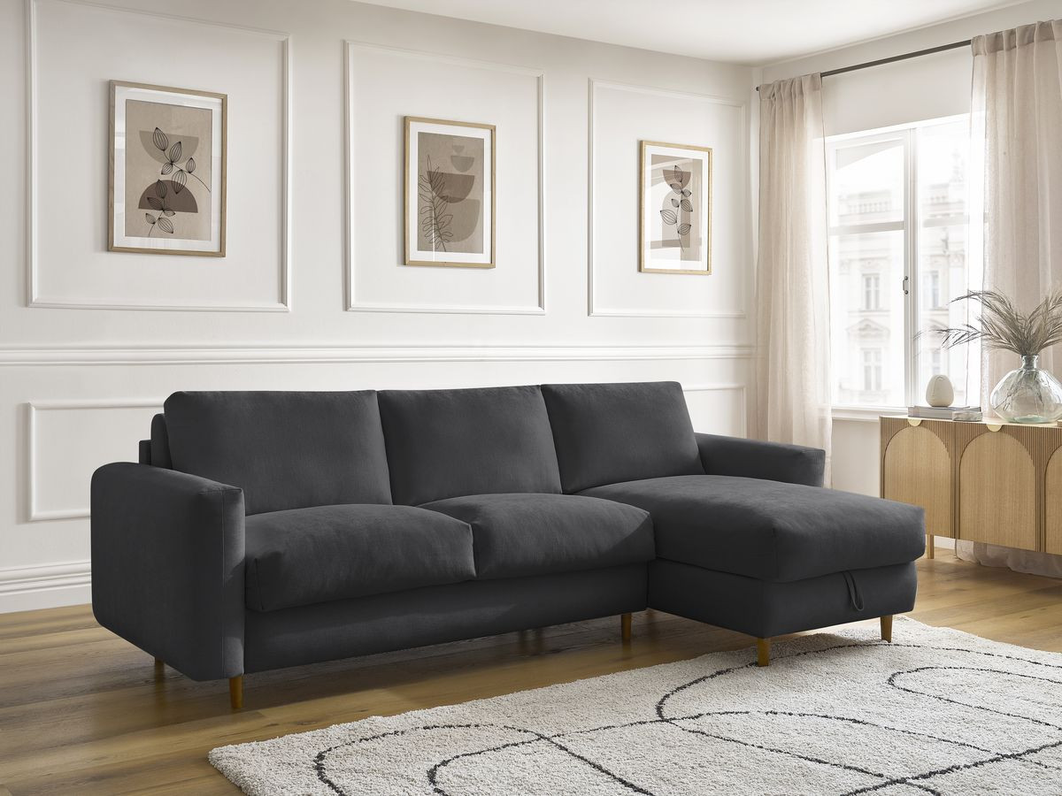 Canapé d'angle réversible convertible NOUVEAU COCOONE lisse noir — vue 5