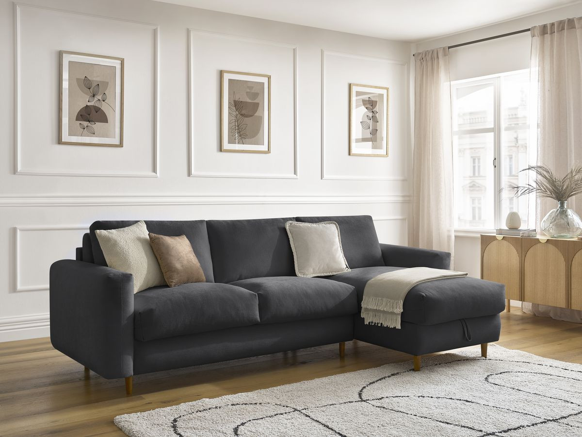 NIEUWE COCOONE omkeerbare hoekbank met snelle opening in gladde stof