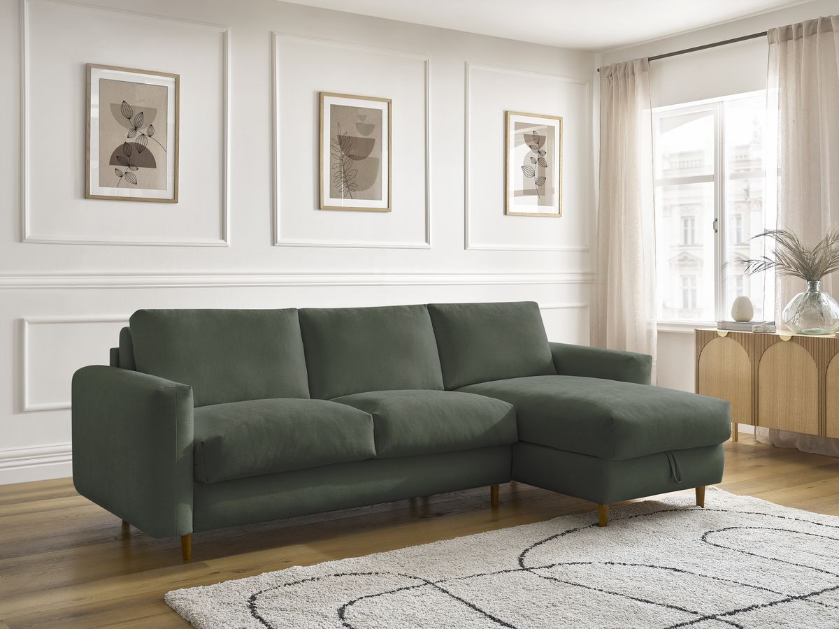 Canapé d'angle réversible convertible NOUVEAU COCOONE lisse vert — vue 5