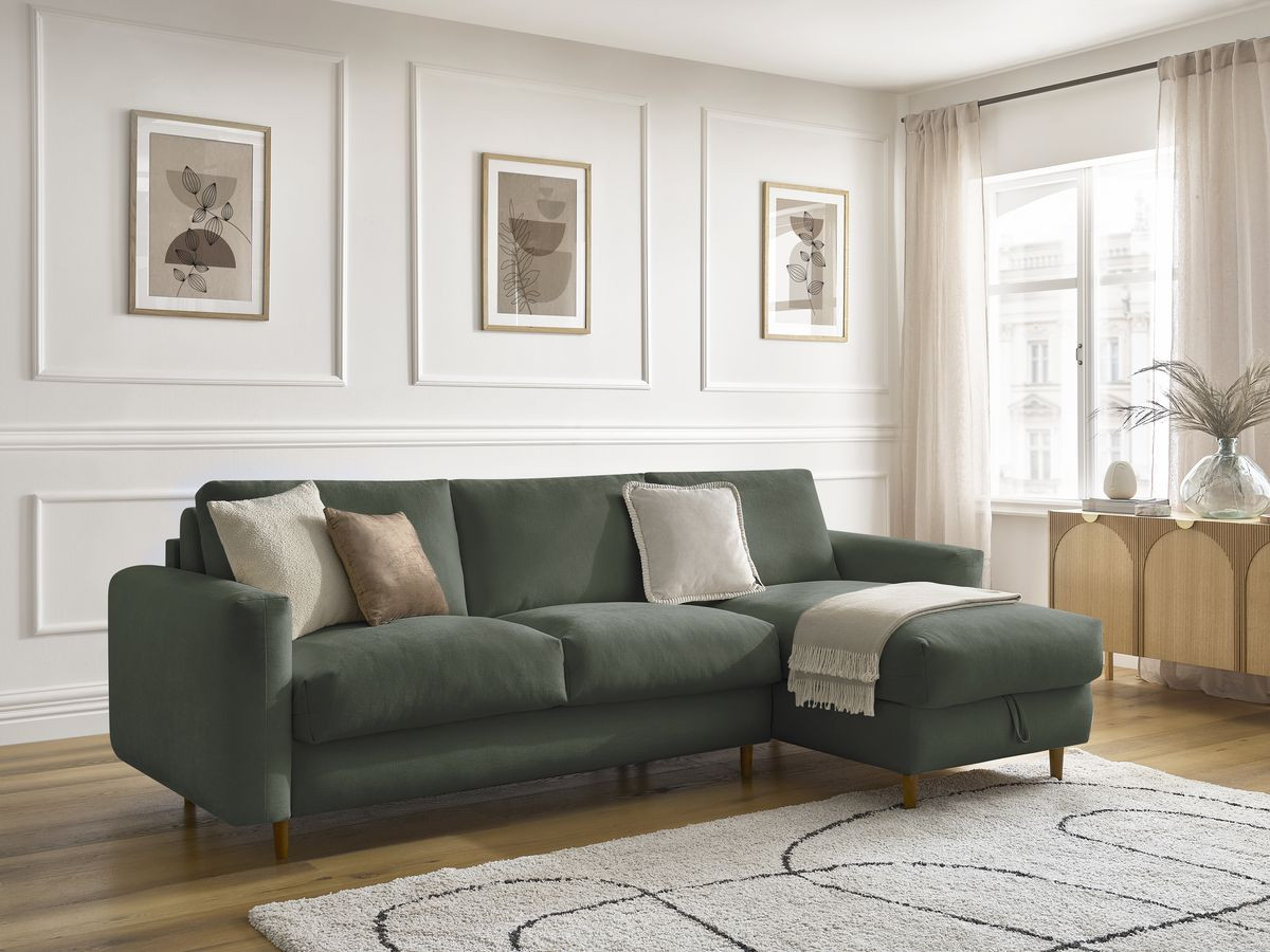 Canapé d'angle réversible convertible NOUVEAU COCOONE lisse vert