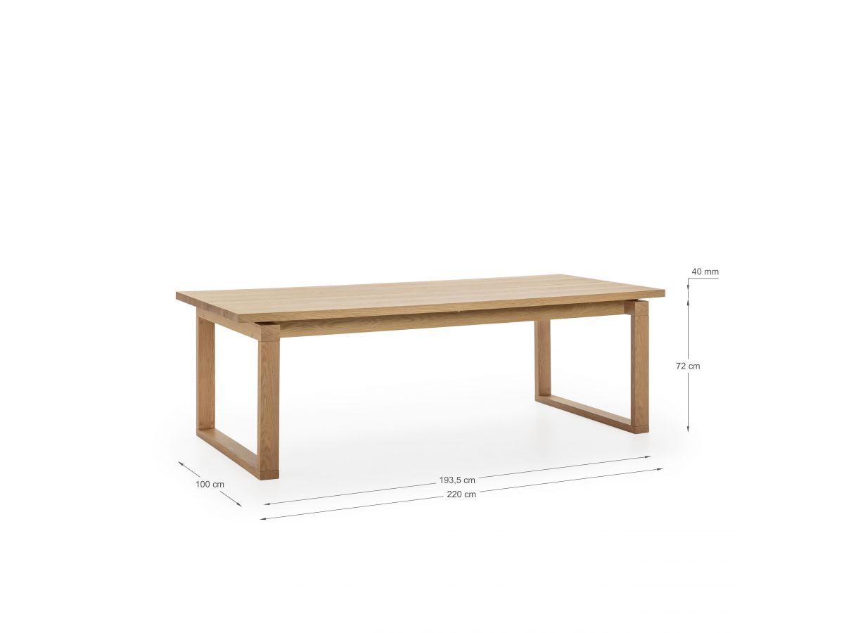 MARIN set met 220 cm eikenhouten eettafel + 6 GABIN corduroy fauteuils