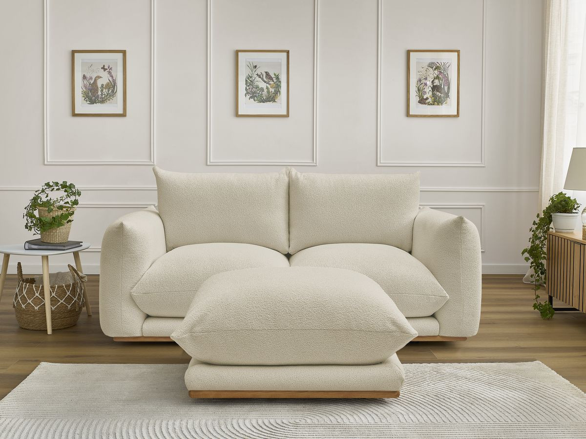 Canapé droit 2 places ERNEST bouclette avec pouf beige — vue 5