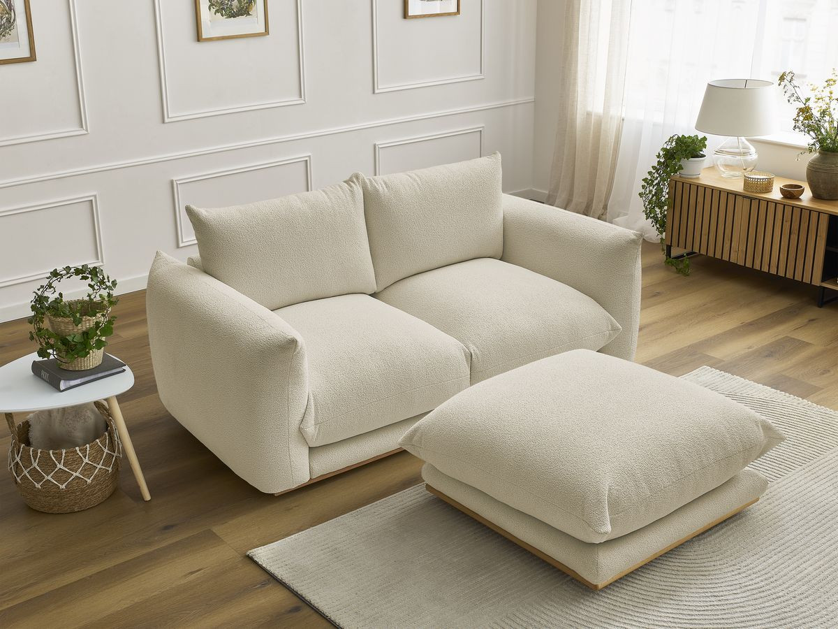 Canapé droit 2 places ERNEST bouclette avec pouf beige — vue 6