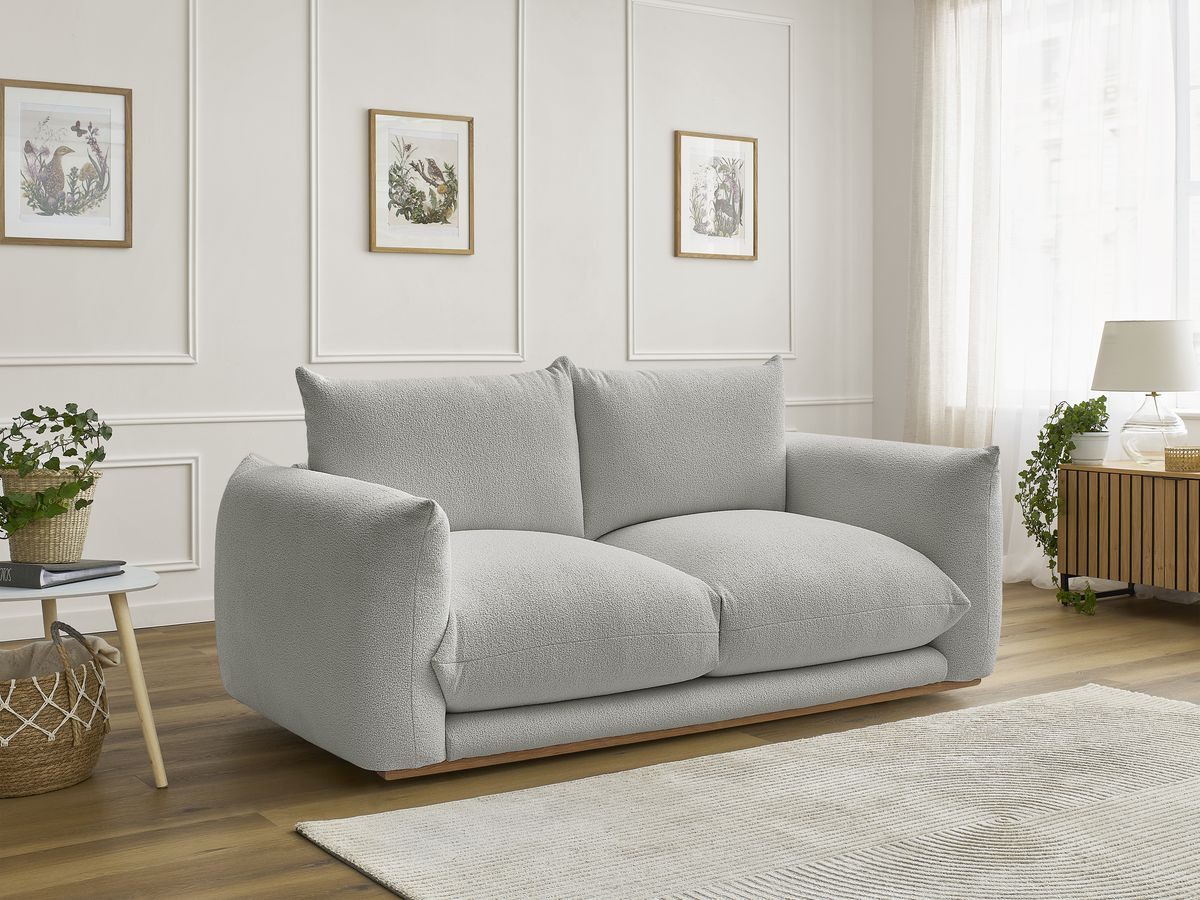 Canapé droit 2 places ERNEST bouclette gris clair