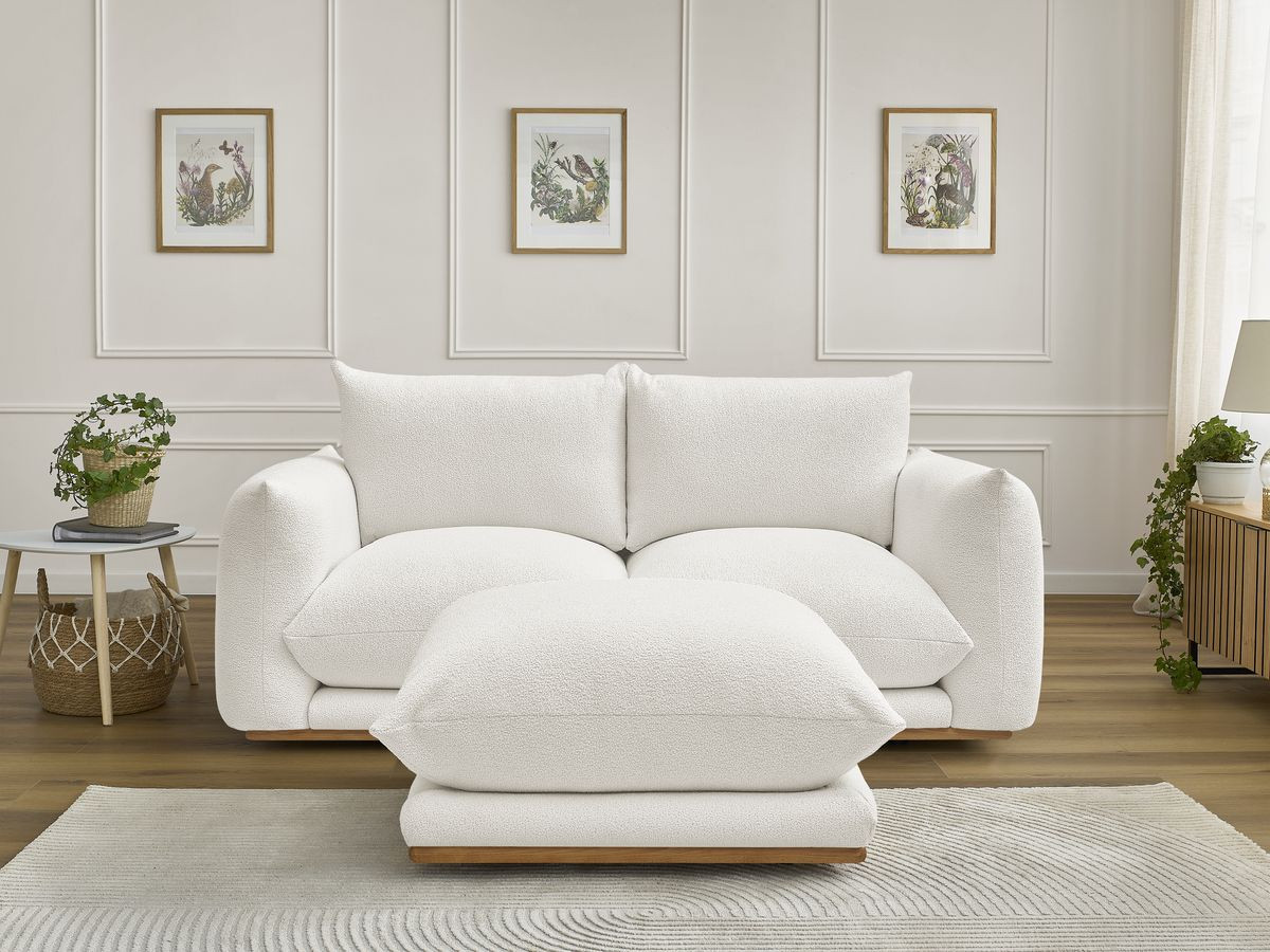 Canapé droit 2 places ERNEST bouclette avec pouf blanc — vue 6