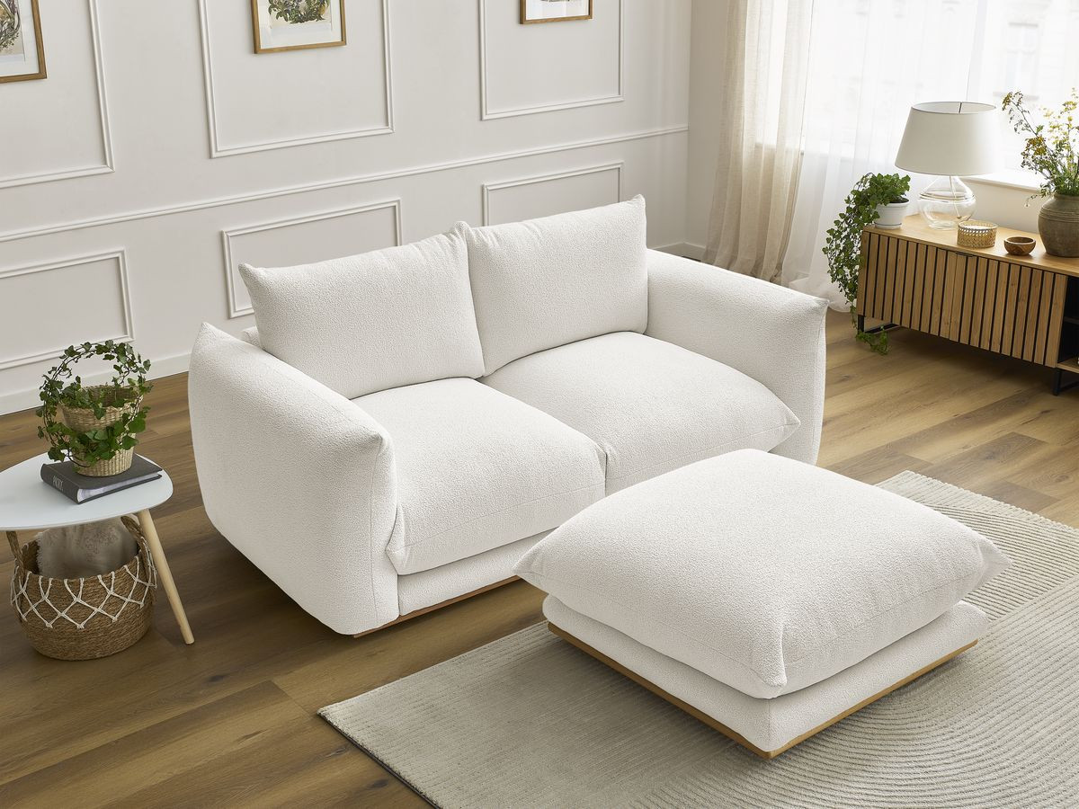 Canapé droit 2 places ERNEST bouclette avec pouf blanc — vue 5