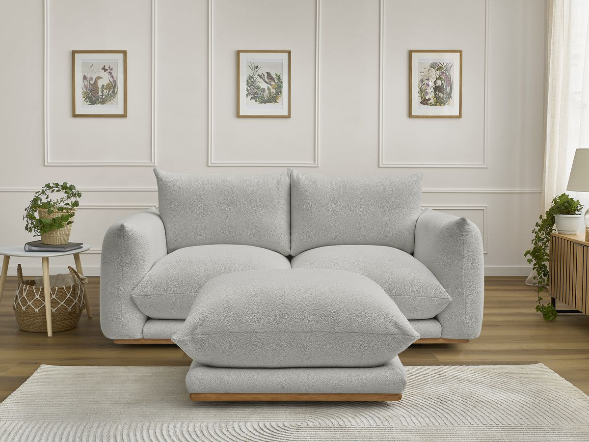 Canapé droit 2 places ERNEST bouclette avec pouf gris clair — vue 5