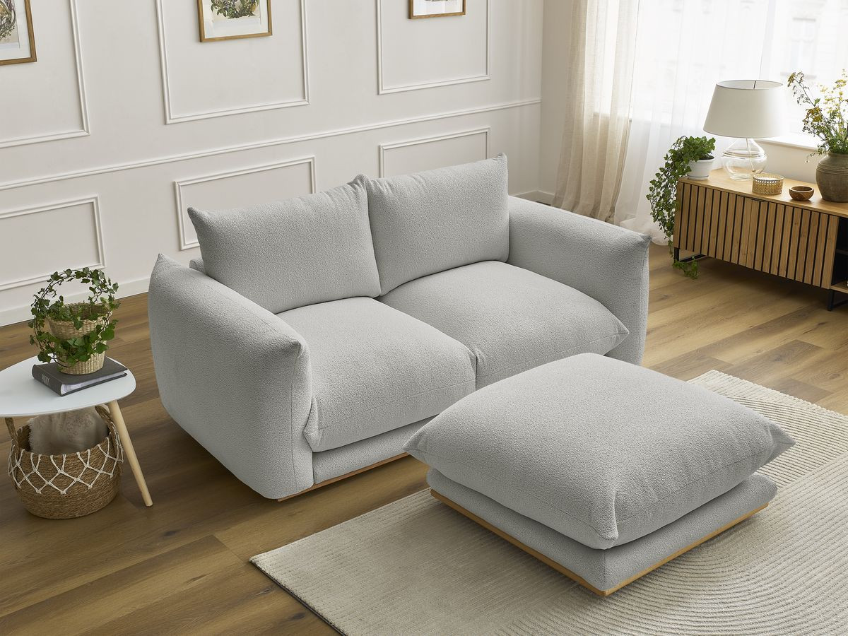 Canapé droit 2 places ERNEST bouclette avec pouf gris clair — vue 6