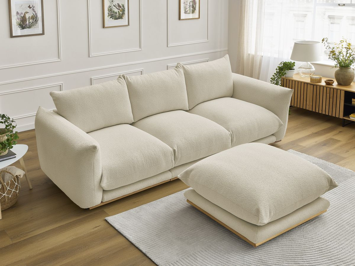 Canapé droit 3 places ERNEST bouclette avec pouf beige — vue 6