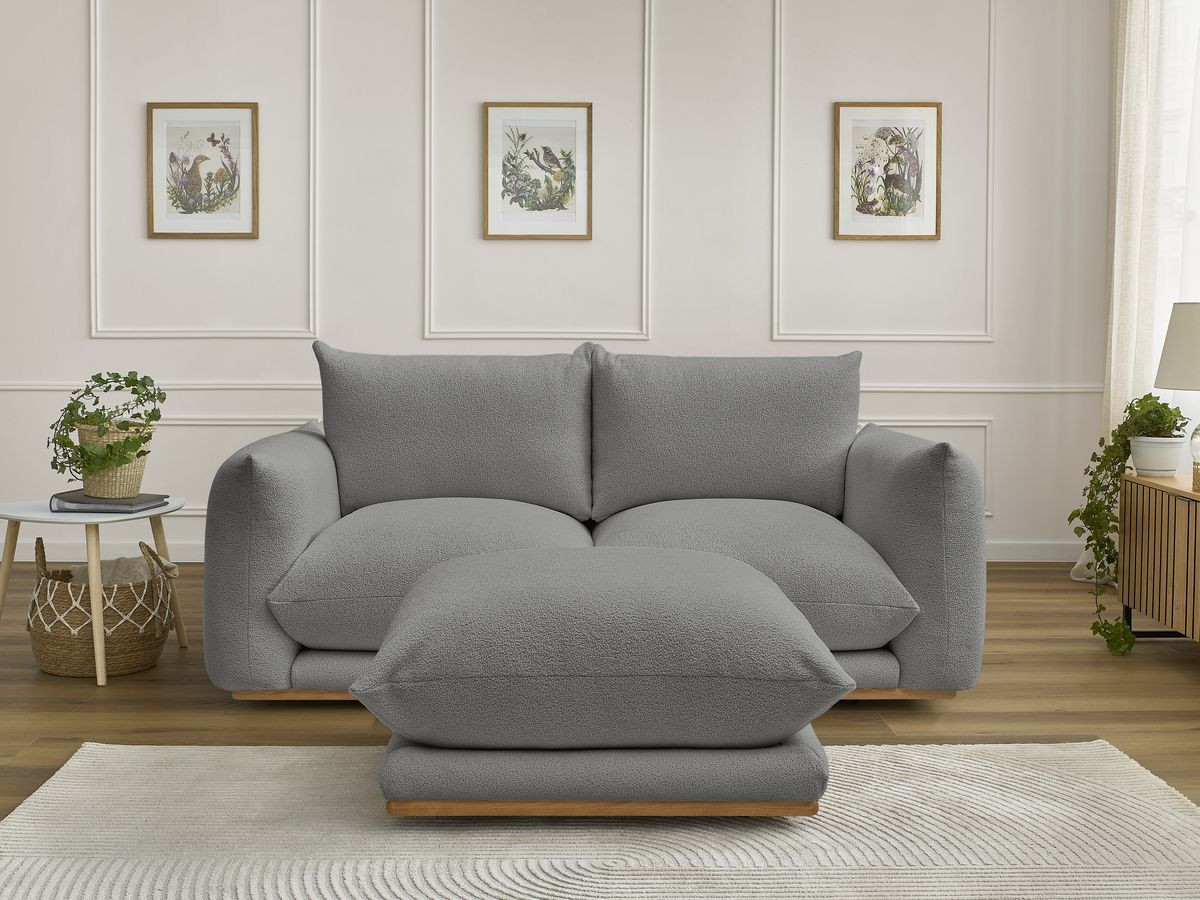 Canapé droit 2 places ERNEST bouclette avec pouf gris foncé — vue 5