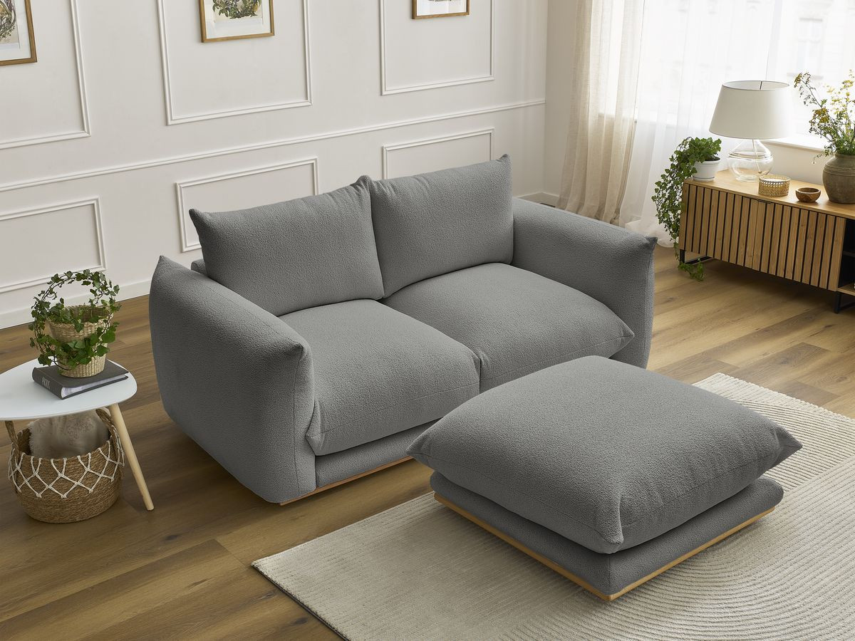 Canapé droit 2 places ERNEST bouclette avec pouf gris foncé — vue 6