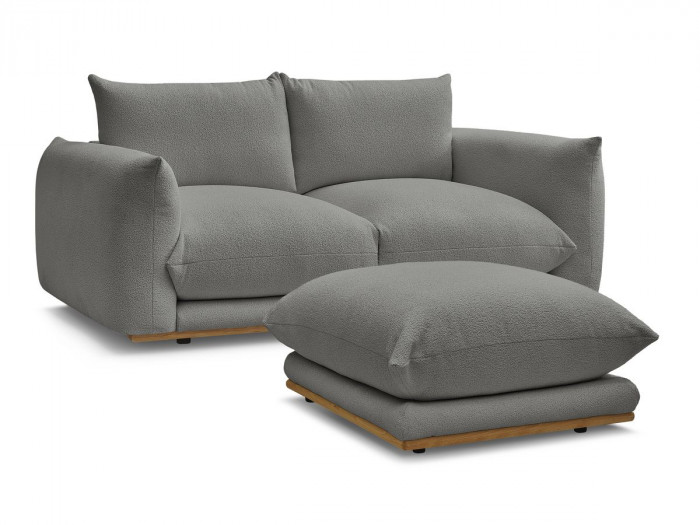Canapé droit fixe 2 places ERNEST tissu bouclette avec pouf