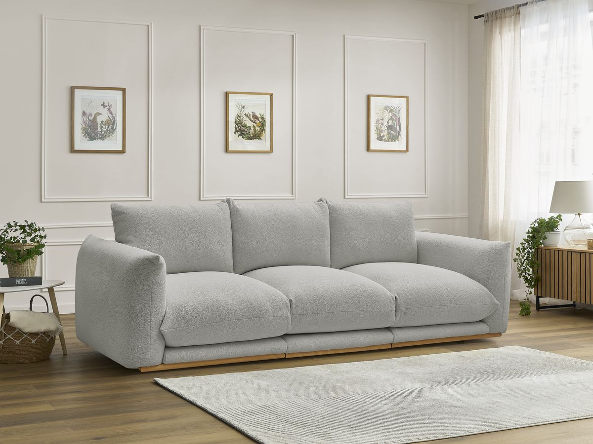 Canapé droit 3 places ERNEST bouclette gris clair