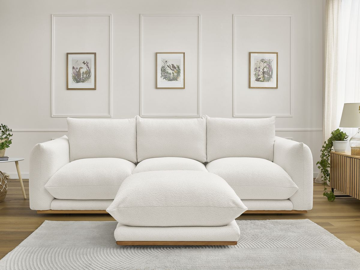 Canapé droit 3 places ERNEST bouclette avec pouf blanc — vue 5