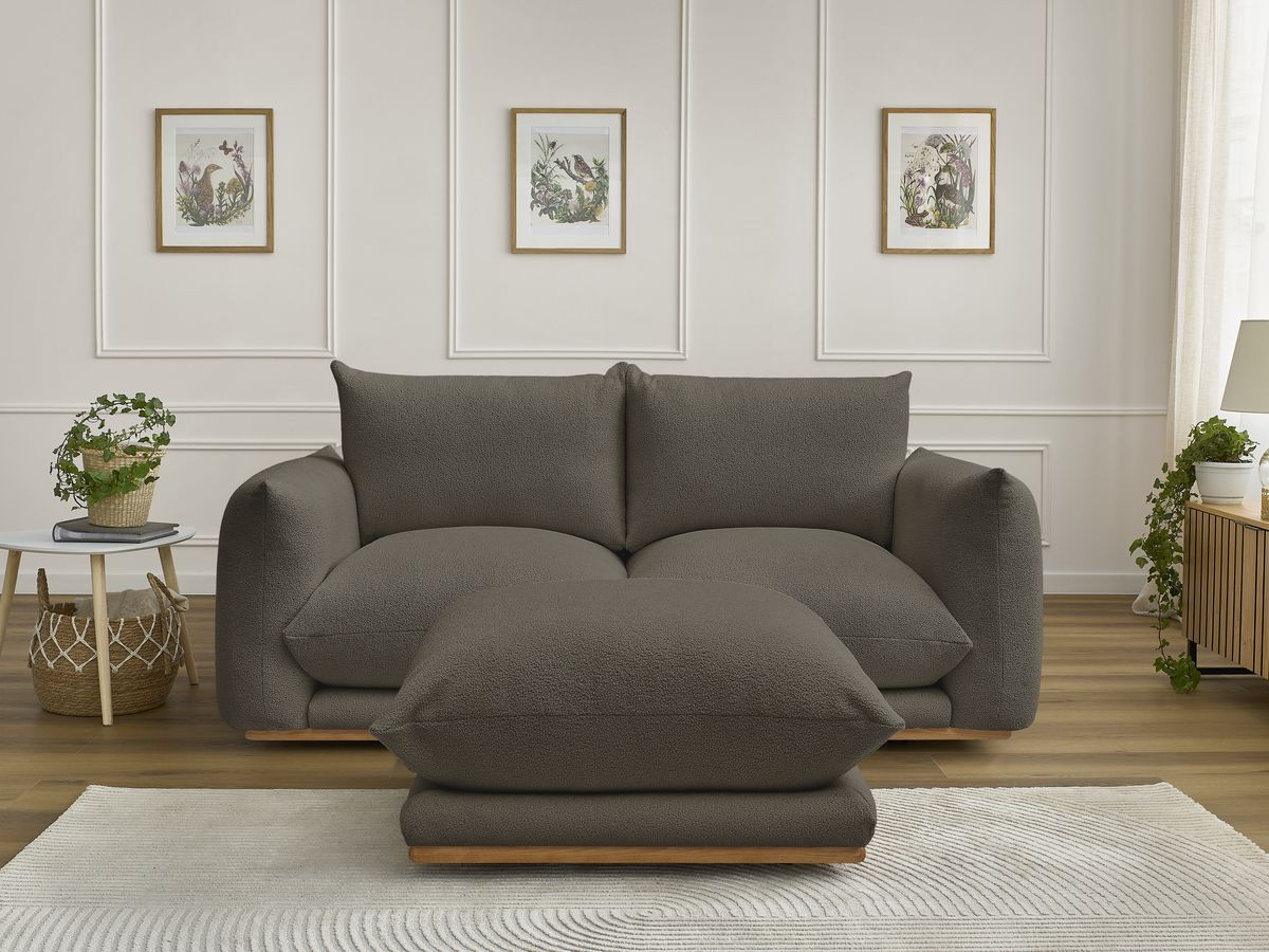 Canapé droit 2 places ERNEST bouclette avec pouf marron — vue 5