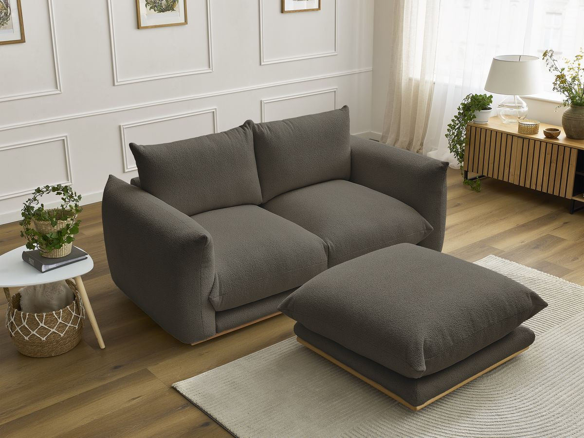 Canapé droit 2 places ERNEST bouclette avec pouf marron — vue 6