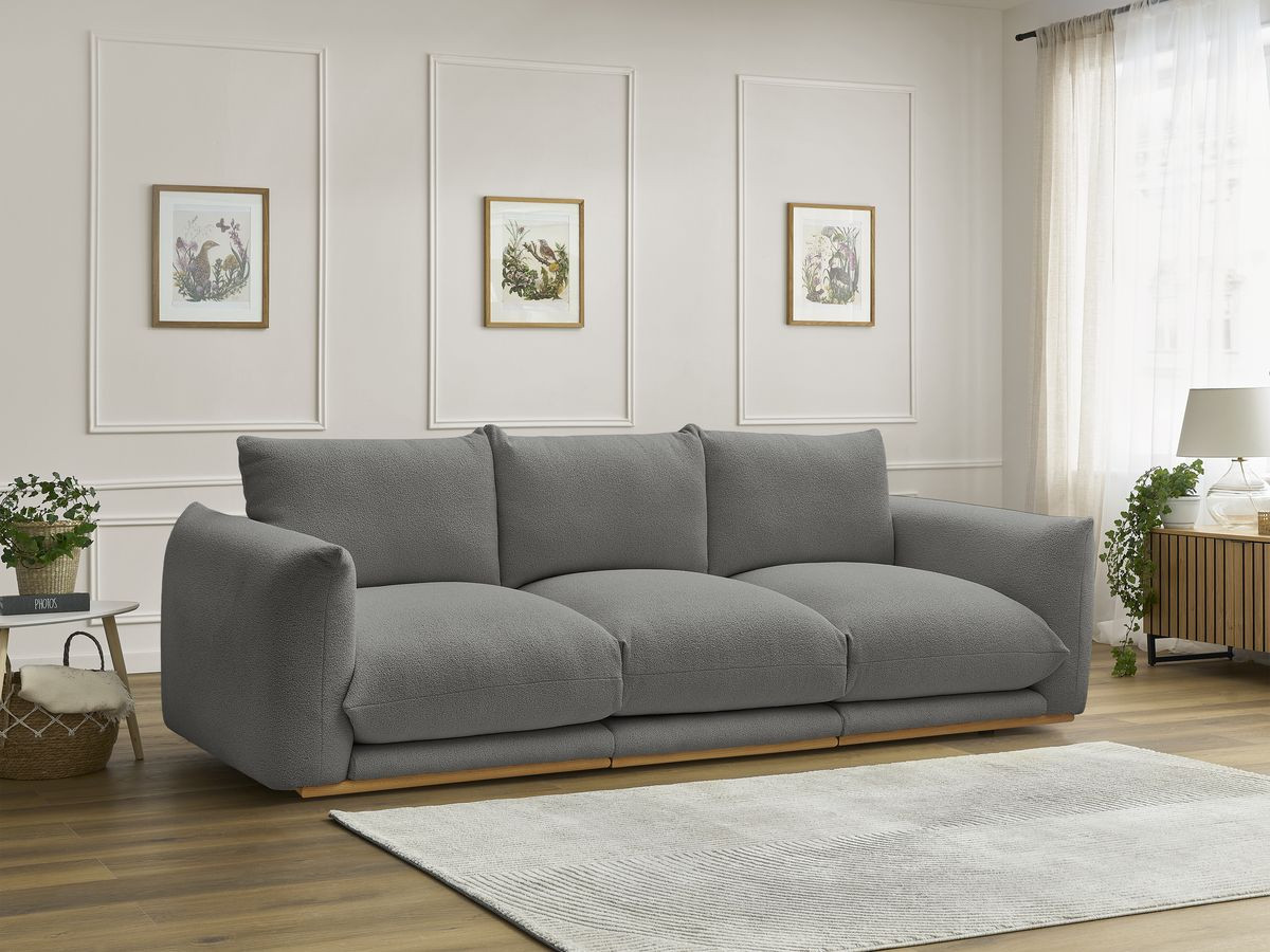 Canapé droit 3 places ERNEST bouclette gris foncé