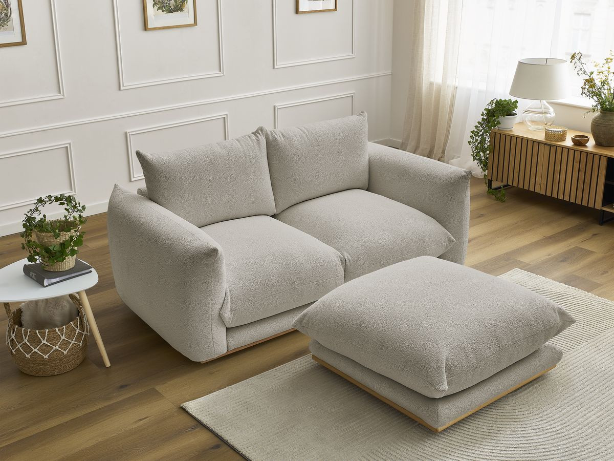 Canapé droit 2 places ERNEST bouclette avec pouf taupe — vue 6