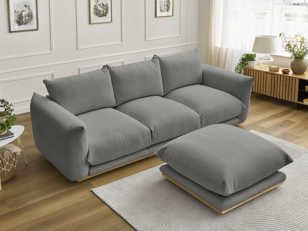 Canapé droit 3 places ERNEST bouclette avec pouf gris foncé — vue 6