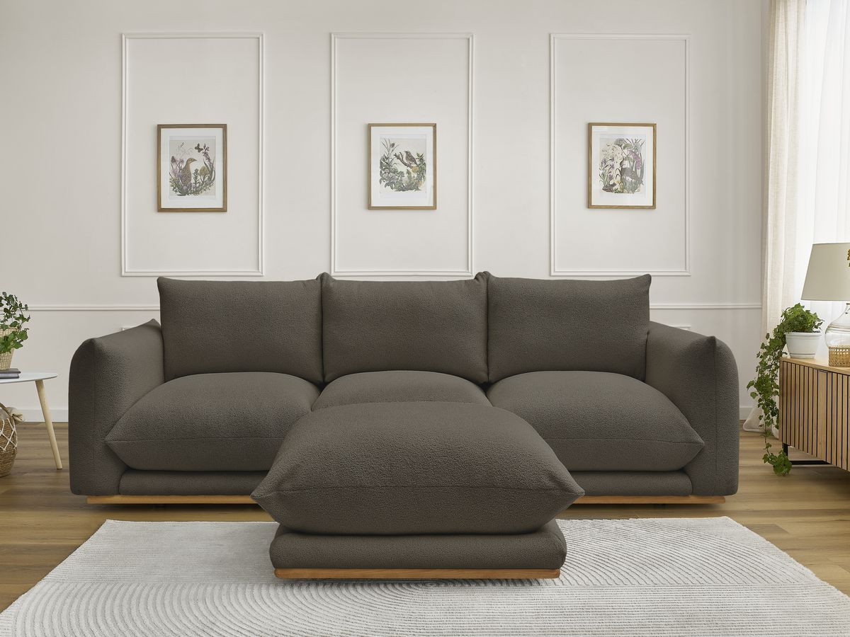 Canapé droit 3 places ERNEST bouclette avec pouf marron — vue 5