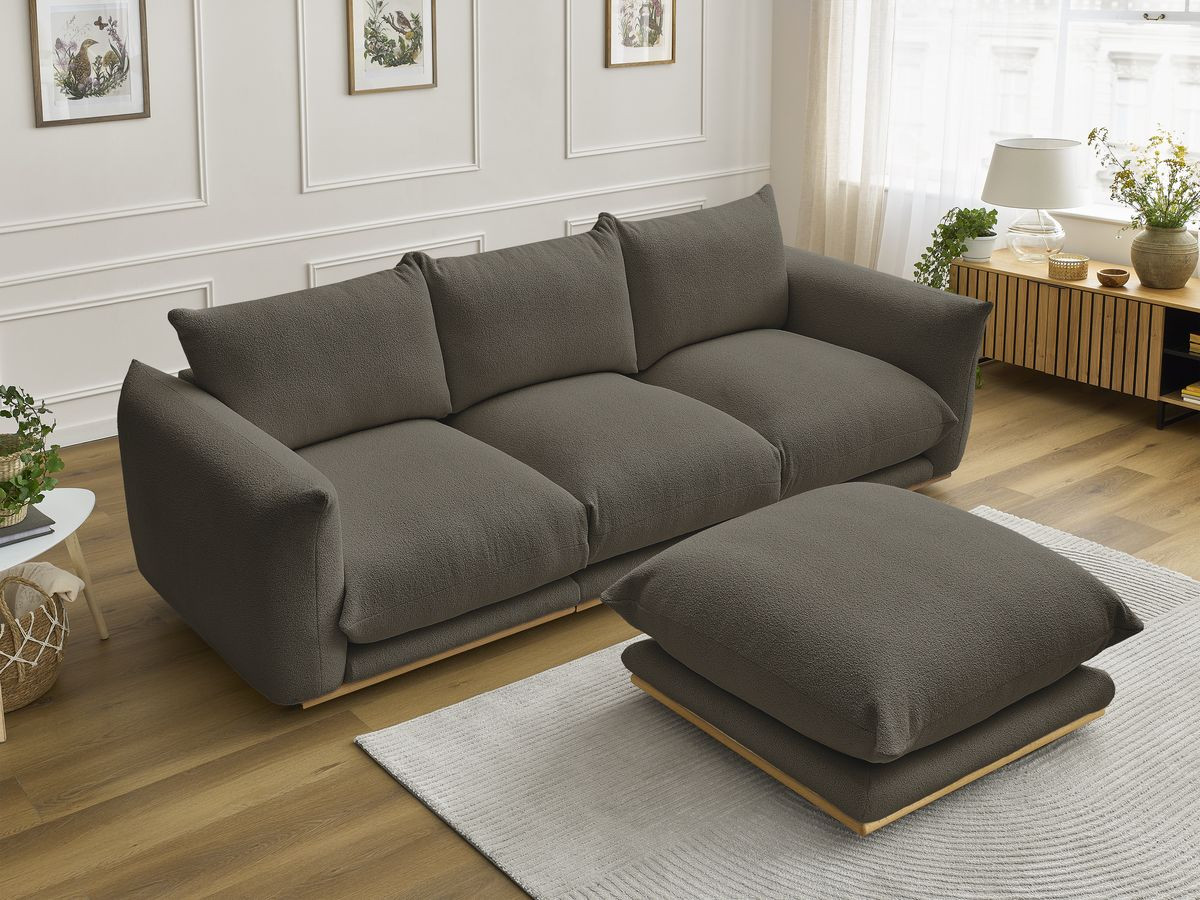 Canapé droit 3 places ERNEST bouclette avec pouf marron — vue 6