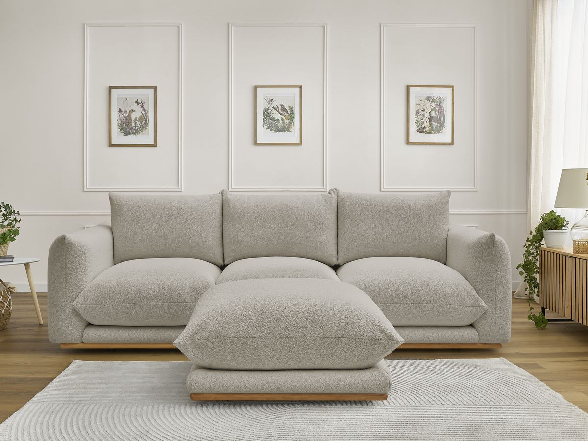 Canapé droit 3 places ERNEST bouclette avec pouf taupe — vue 6