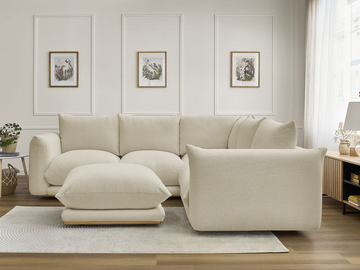Canapé d'angle ERNEST bouclette avec pouf beige — vue 5