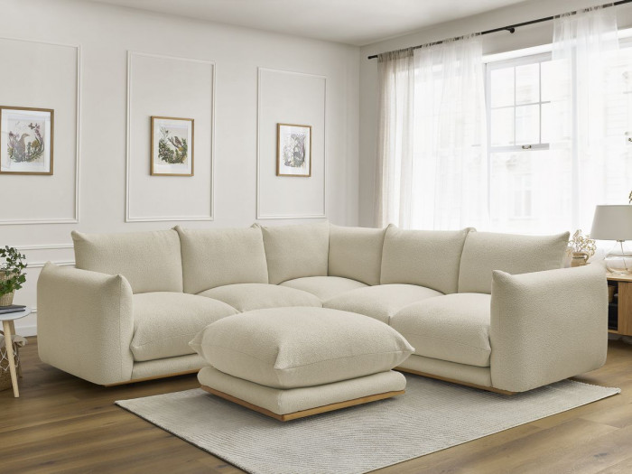Canapé d'angle ERNEST tissu bouclette avec pouf