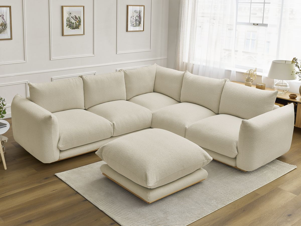 Canapé d'angle ERNEST bouclette avec pouf beige — vue 6