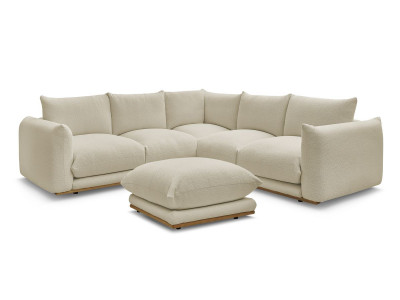 Canapé d'angle fixe ERNEST tissu bouclette avec pouf