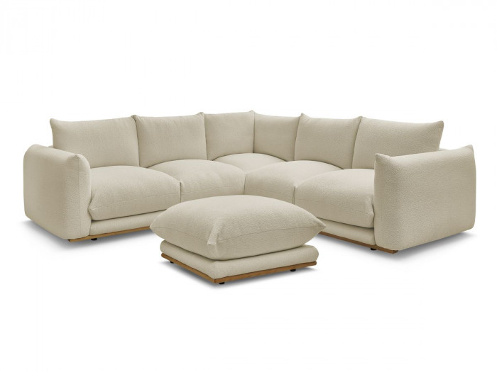 Canapé d'angle ERNEST tissu bouclette avec pouf