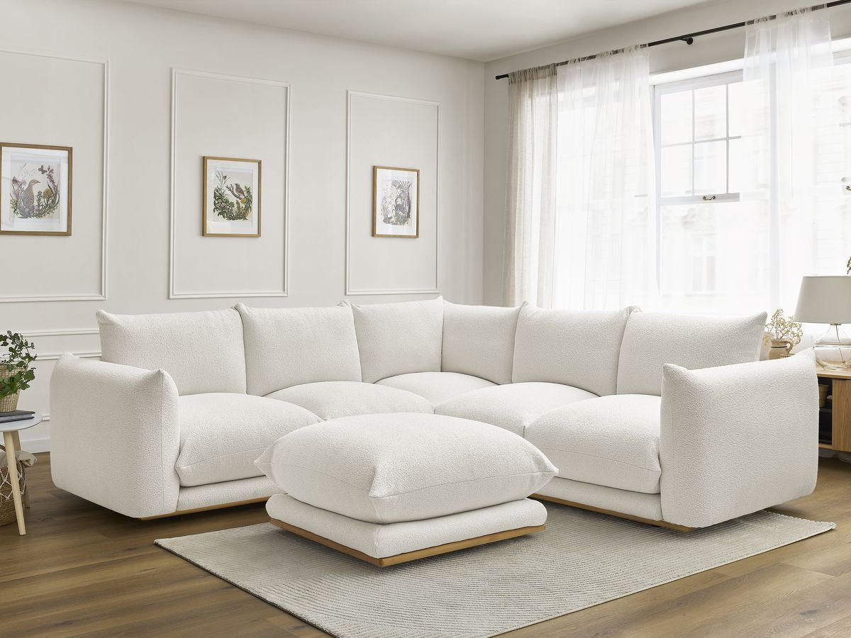 Canapé d'angle ERNEST bouclette avec pouf blanc — vue 5