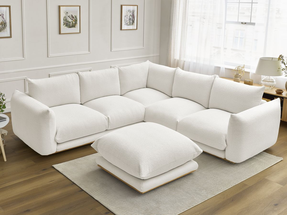 Canapé d'angle ERNEST bouclette avec pouf blanc — vue 6