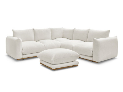 Canapé d'angle fixe ERNEST tissu bouclette avec pouf