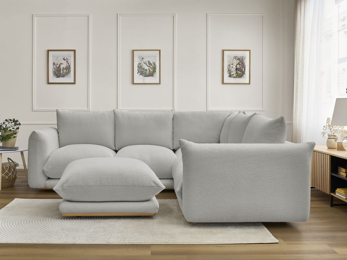Canapé d'angle ERNEST bouclette avec pouf gris clair — vue 5