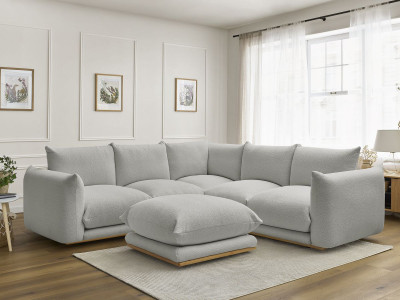Canapé d'angle fixe ERNEST tissu bouclette avec pouf