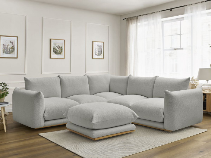 Canapé d'angle ERNEST tissu bouclette avec pouf
