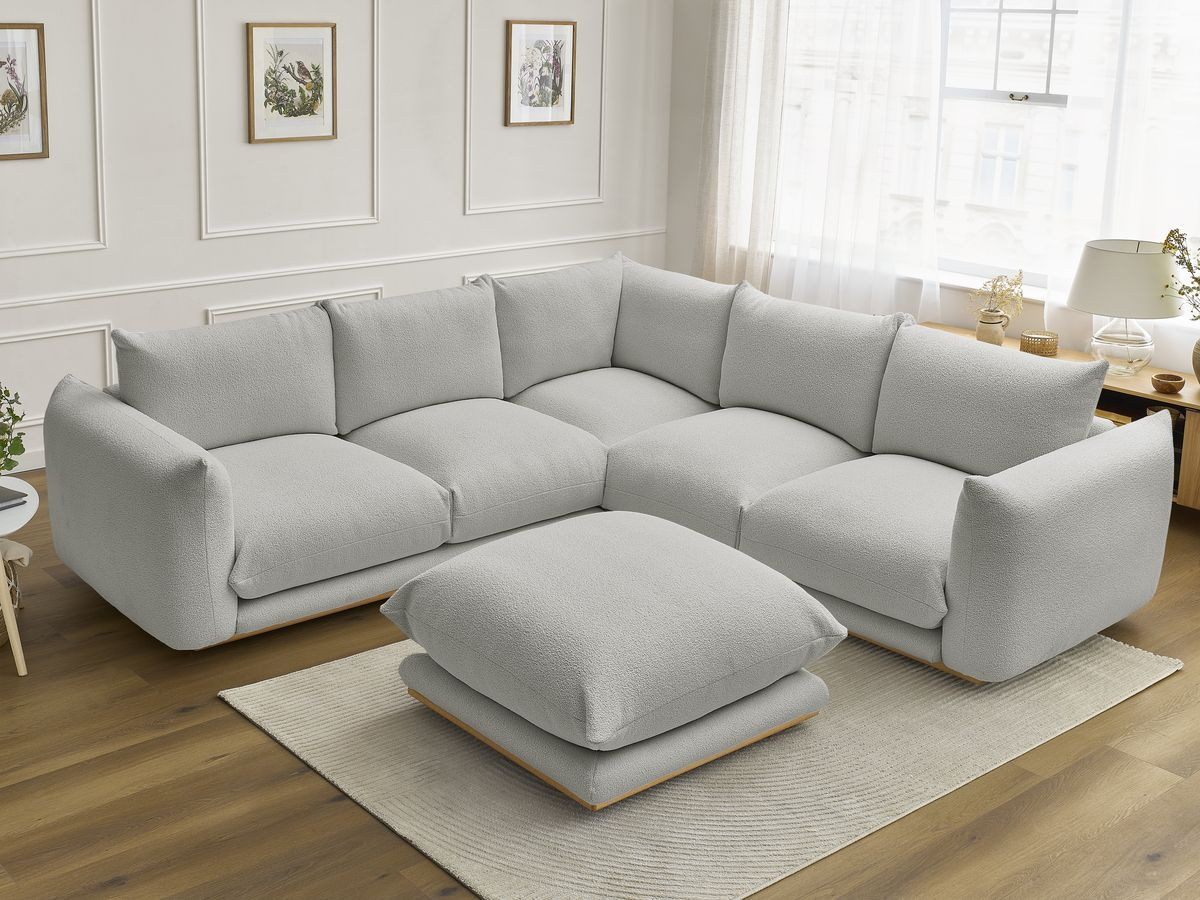 Canapé d'angle ERNEST bouclette avec pouf gris clair — vue 6