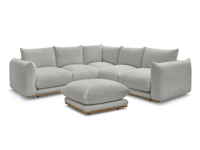 Canapé d'angle fixe ERNEST tissu bouclette avec pouf