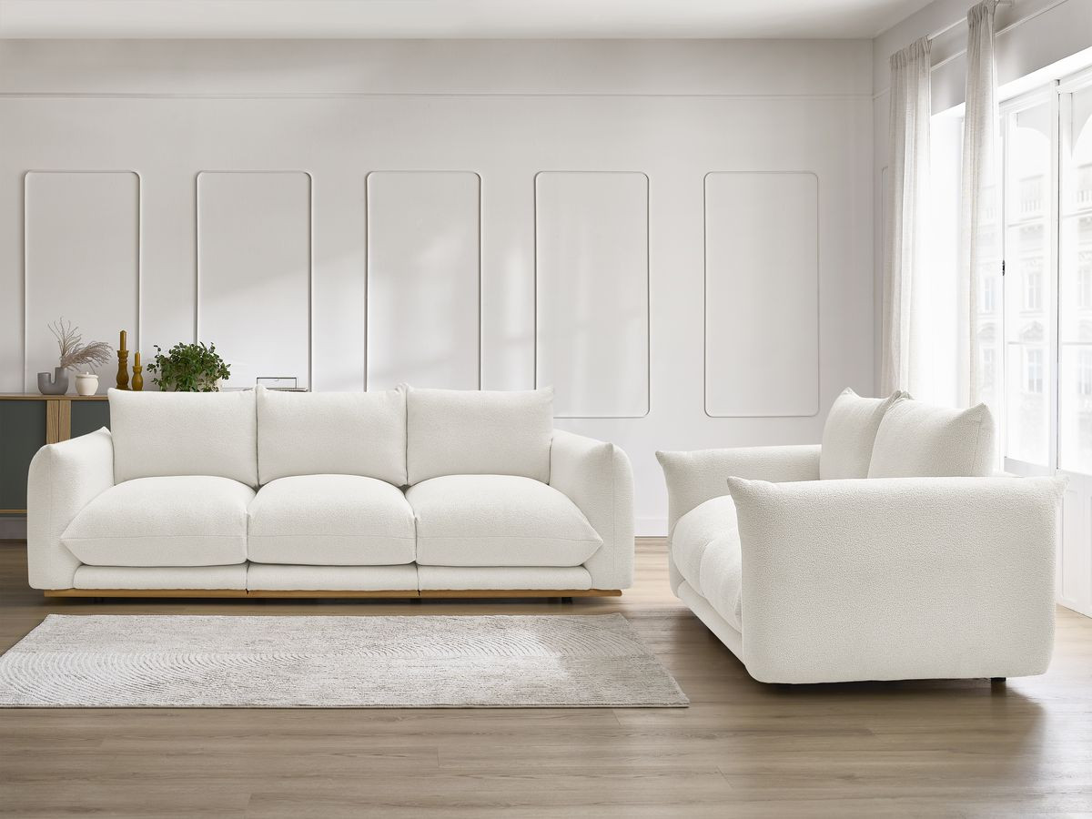 Ensemble canapé droit 3 + 2 places ERNEST bouclette blanc — vue 5