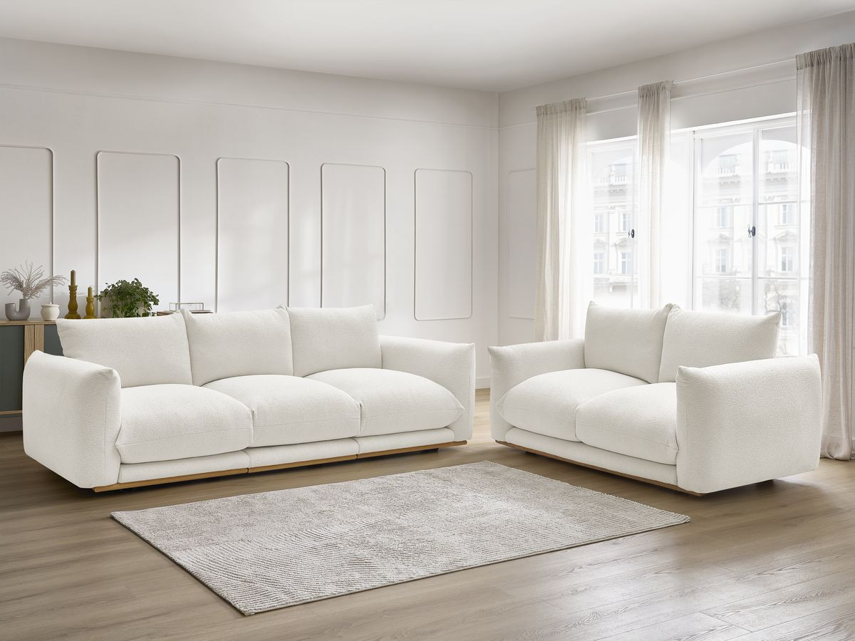 Ensemble canapé droit 3 + 2 places ERNEST bouclette blanc
