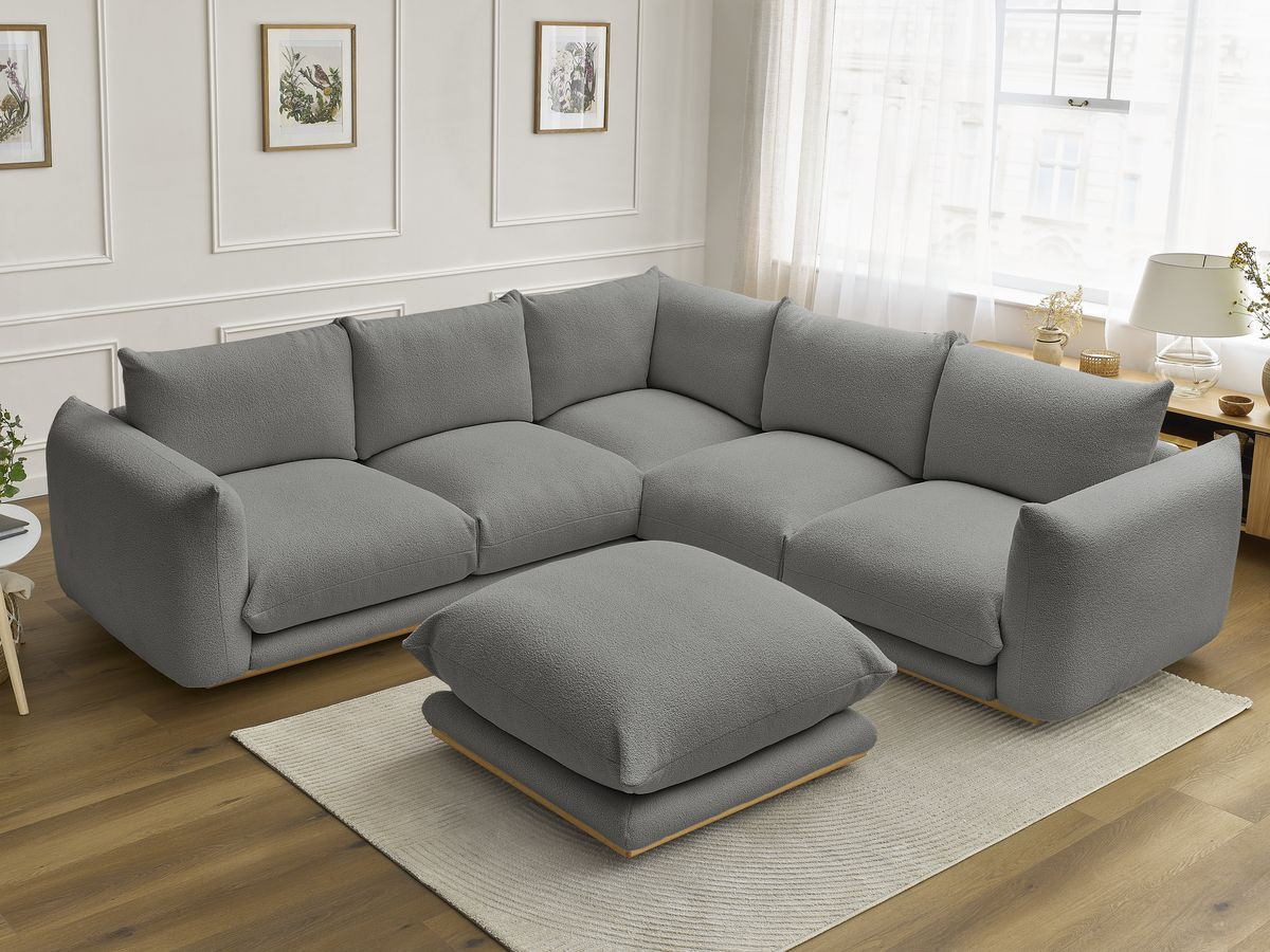 Canapé d'angle ERNEST bouclette avec pouf gris foncé — vue 6