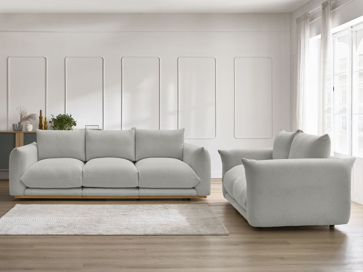 Ensemble canapé droit 3 + 2 places ERNEST bouclette gris clair — vue 4
