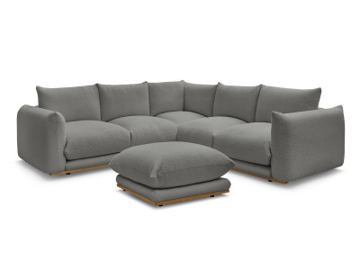 Canapé d'angle fixe ERNEST tissu bouclette avec pouf