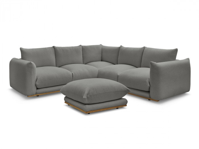 Canapé d'angle ERNEST tissu bouclette avec pouf