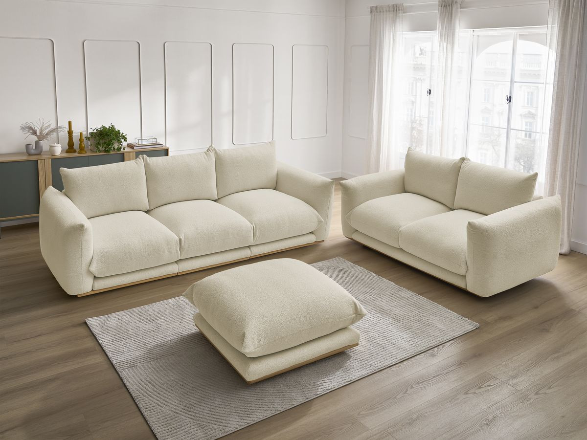 Ensemble canapé droit 3 + 2 places ERNEST bouclette avec pouf beige — vue 6