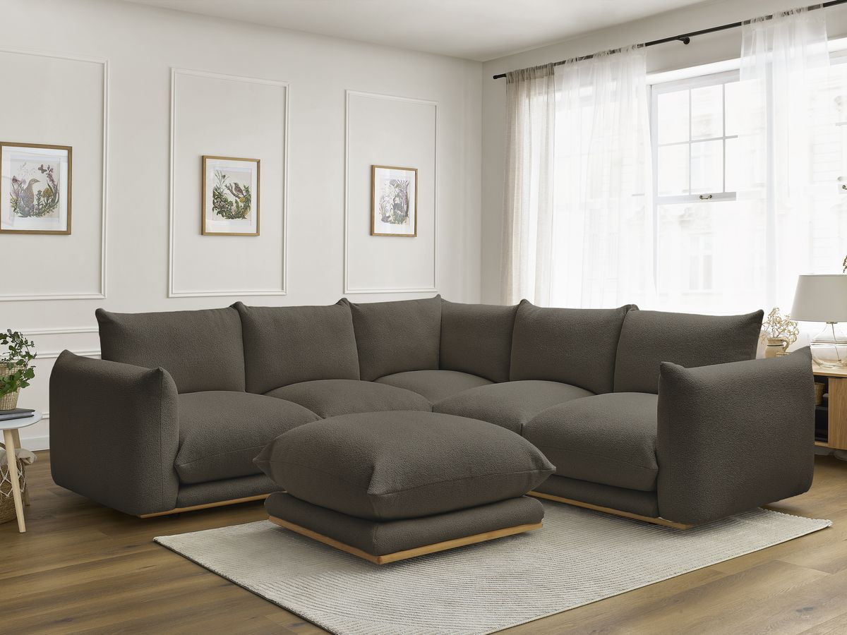 Canapé d'angle ERNEST bouclette avec pouf marron