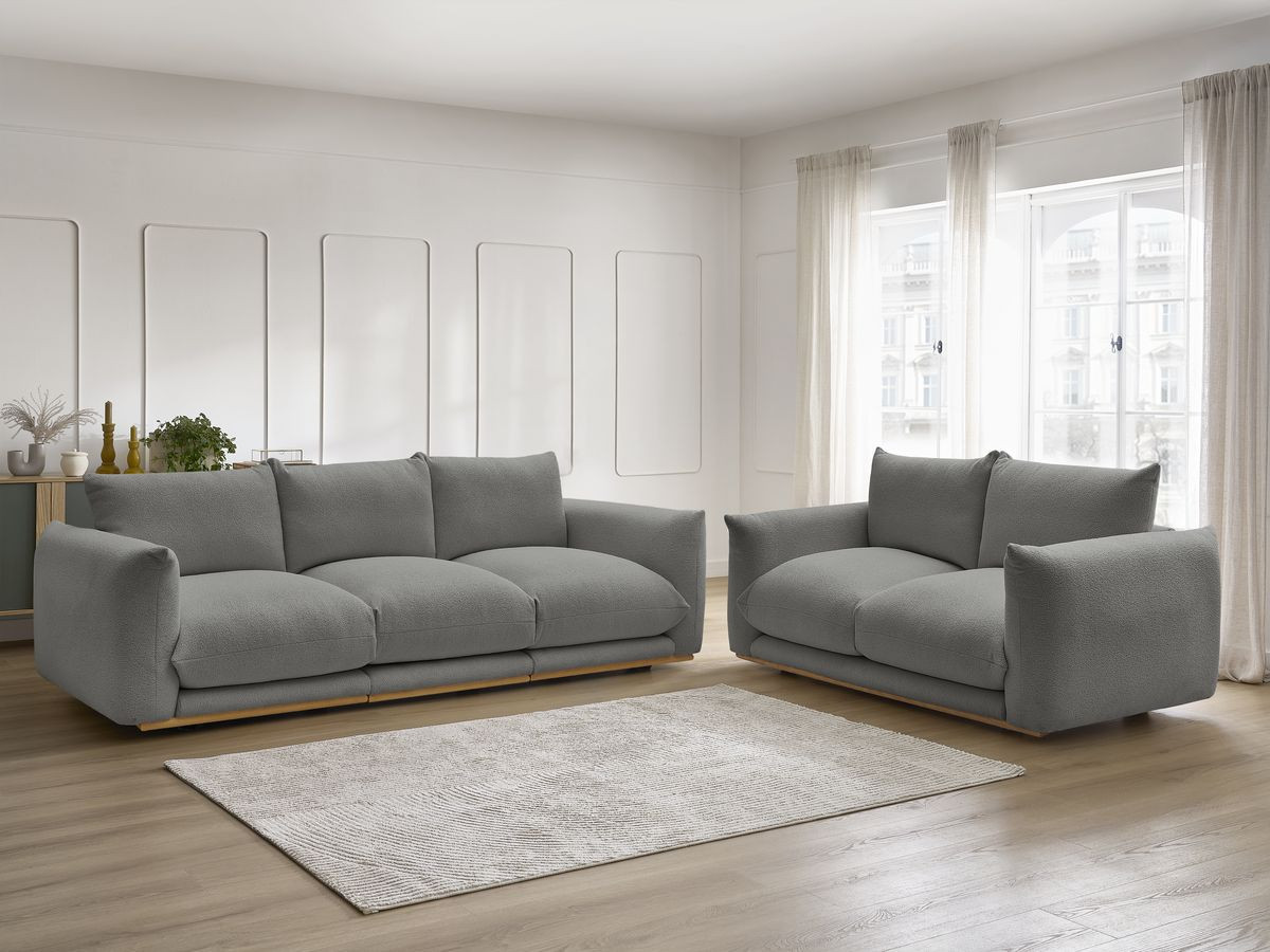 Ensemble canapé droit 3 + 2 places ERNEST bouclette gris foncé