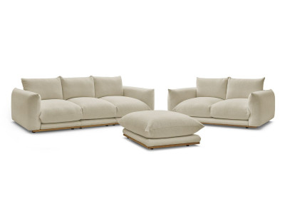 Ensemble canapé droit fixe 3 + 2 places ERNEST tissu bouclette avec pouf